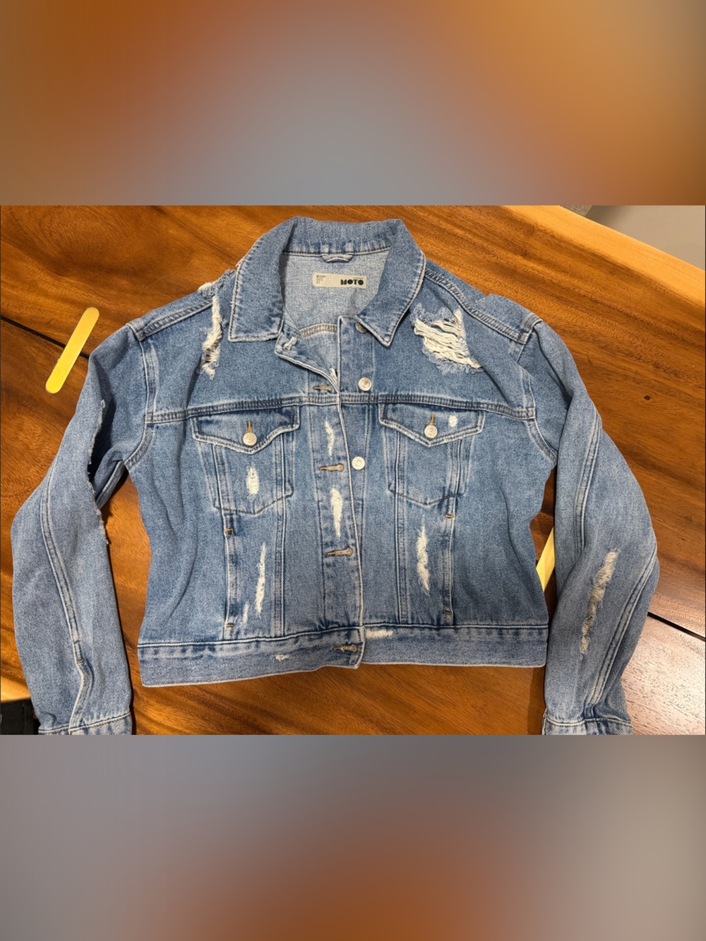 Topshop Light Blue Distressed Denim Jacket